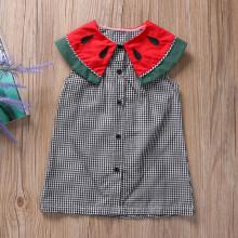 Shein Girls Button Decoration Gingham Plaid Dress