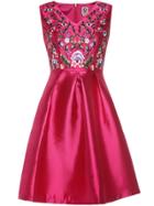Shein Hot Pink V Neck Embroidered A-line Dress