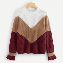 Shein Flounce Cuff Color-block Sweater