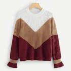 Shein Flounce Cuff Color-block Sweater