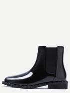 Shein Black Patent Leather Point Toe Studded Chelsea Boots