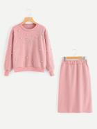 Shein Faux Pearl Detail Sweatshirt And Skirt