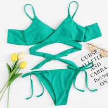 Shein Crisscross Front Knot Detail Bikini Set