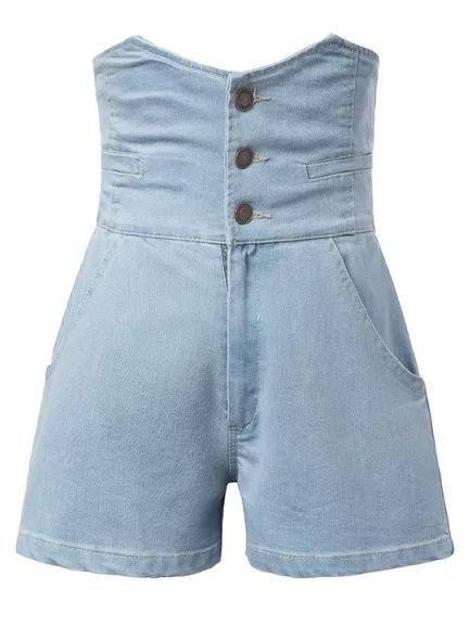 Shein Light Blue High Waist Buttons Denim Shorts