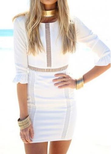 Rosewe Round Neck Half Sleeve White Sheath Dress