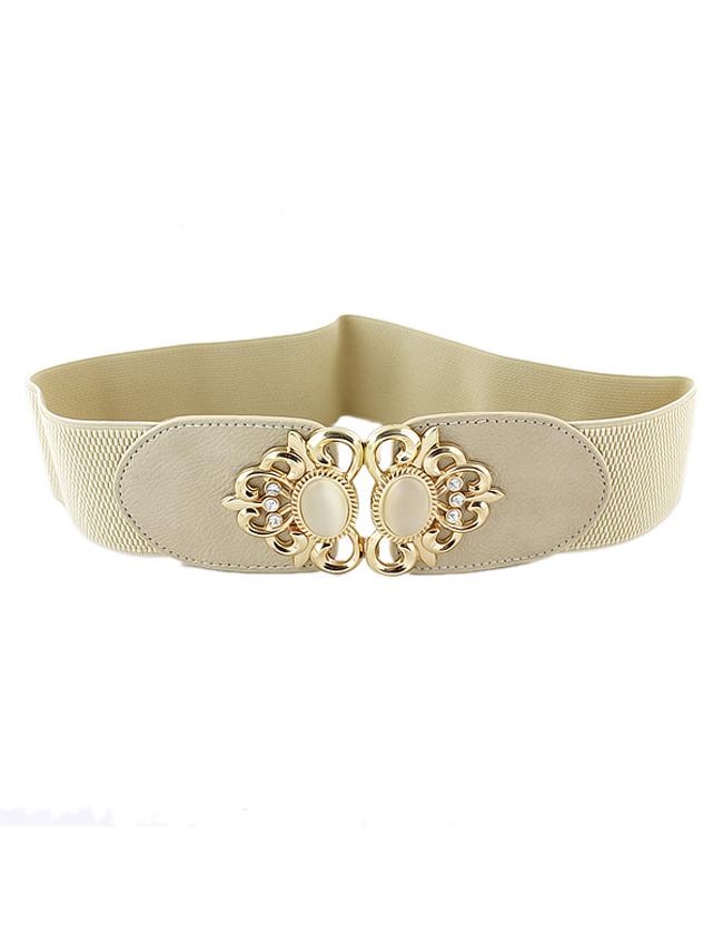 Shein Beige Pu Leather Wide Elastic Belt