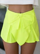 Shein Neon Yellow Bow Ruffle Zipper Short