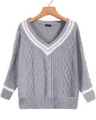 Shein Grey V Neck Cable Knit Sweater