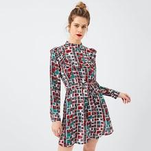 Shein Mock Neck Ruffle Trim Pleated Dress