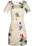 Shein Beige Contrast Black Floral Sheath Dress