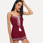 Shein Fringe Hem Embroidery Jumpsuit