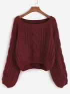 Shein Burgundy Raglan Sleeve Cable Knit Sweater