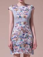 Shein Grey Cap Sleeve Owl Print Sheath Dress