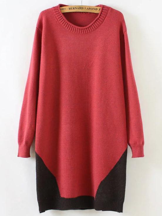 Shein Red Color Block Ribbed Trim Sweater Dress