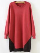 Shein Red Color Block Ribbed Trim Sweater Dress