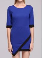 Rosewe Half Sleeve Asymmetric Hem Royal Blue Mini Dress