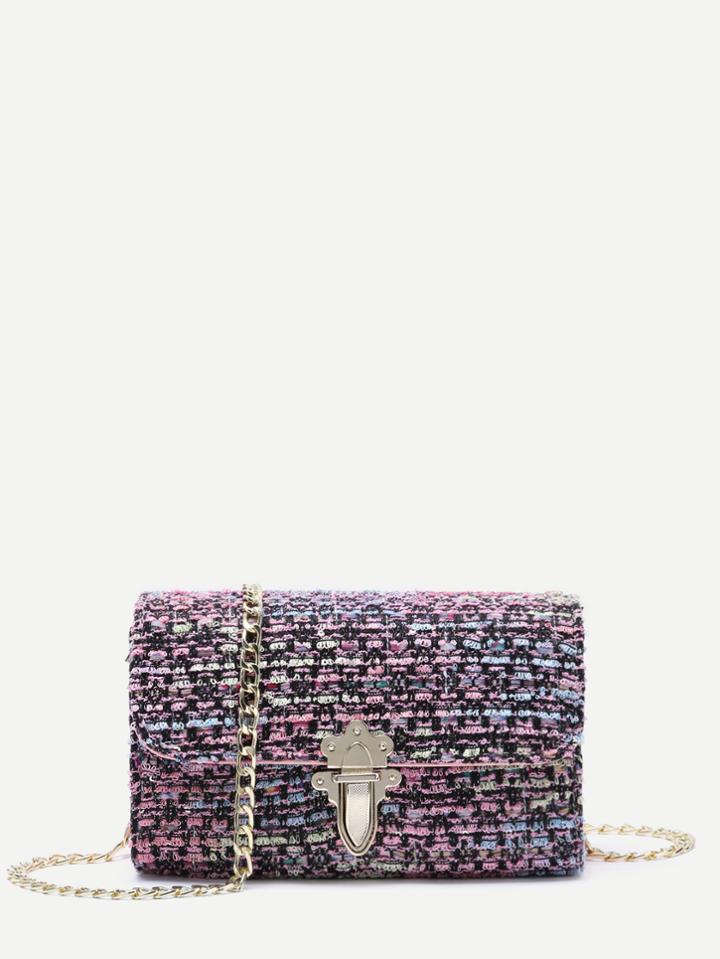 Shein Pink Plaid Pushlock Chain Strap Mini Shoulder Bag