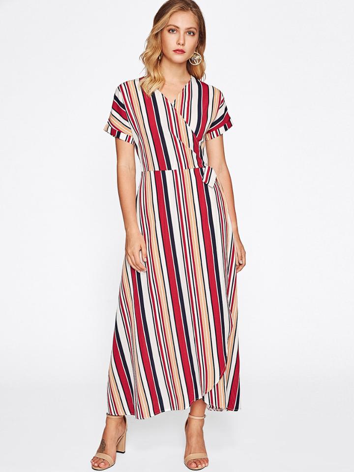 Shein Multi-stripe V Neckline Overlap Dress