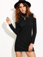 Shein Black Open Shoulder Ribbed Dress