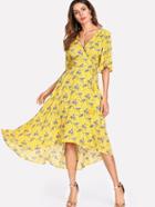 Shein Surplice Wrap Dip Hem Dress