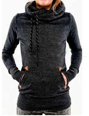 Shein Black Drawstring Hooded Pocket Sweatshirt