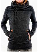 Shein Black Drawstring Hooded Pocket Sweatshirt