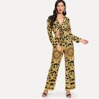 Shein Graphic Print Knot Front Top & Wide Leg Pants
