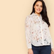 Shein Plus Button Up Cutout Flower Blouse