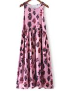 Shein Pink Sleeveless Leopard Printed Knit Dress