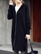 Shein Black Hooded With Zipper Sweatshirt
