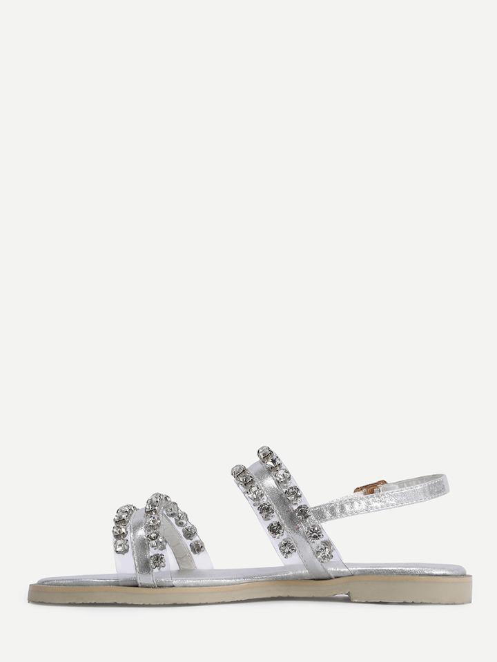 Shein Silver Open Toe Rhinestone Sandals