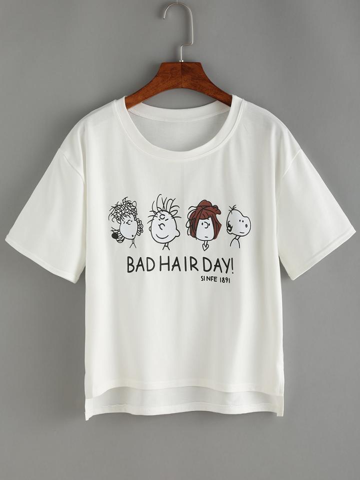 Shein Cartoon Print High Low T-shirt