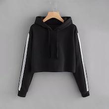Shein Plus Stripe Contrast Sleeve Crop Hoodie