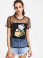 Shein Graphic Patch Front Sheer Mesh Top