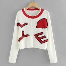 Shein Contrast Neck Lettering Jumper