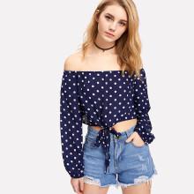 Shein Tie Front Polka Dot Bardot Top