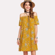 Shein Calico Print Bardot Dress