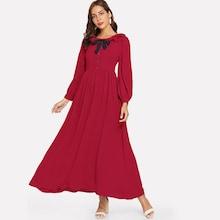 Shein Bow And Lace Detail Bishop Sleeve Dress