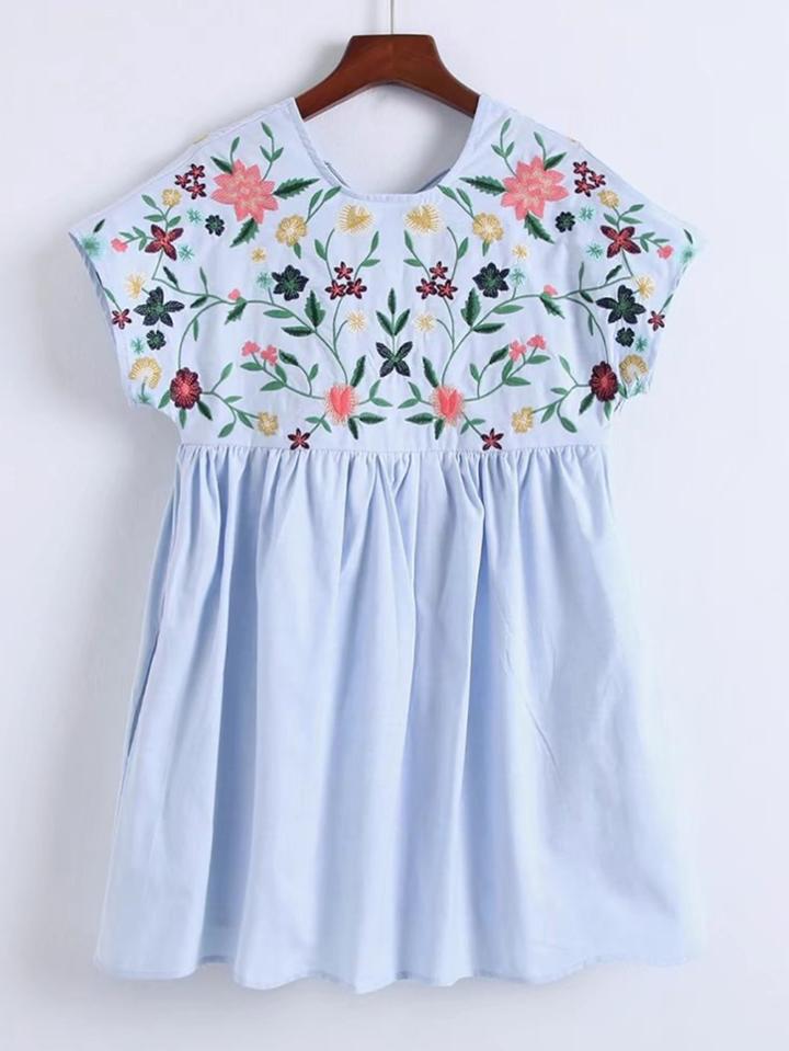 Shein Flower Embroidery Cap Sleeve Dress