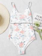 Shein Calico Print Drop Arm Low Back Swimsuit