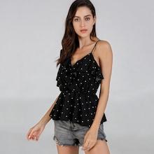 Shein Ruffle Detail One Shoulder Polka Dot Top