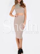 Shein Apricot Mock Neck Ribbed Top With Maxi Skirt