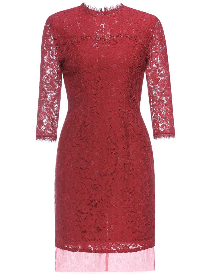 Shein Red Contrast Gauze Lace Sheath Dress