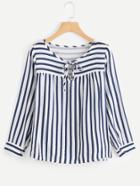 Shein Contrast Stripe Tie Neck Blouse