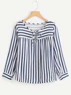 Shein Contrast Stripe Tie Neck Blouse