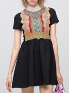 Shein Black Contrast Crochet A-line Dress