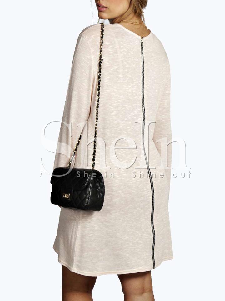 Shein Apricot Long Sleeve Zipper Dress