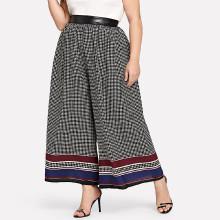 Shein Plus Color Block Hem Plaid Wide Leg Pants