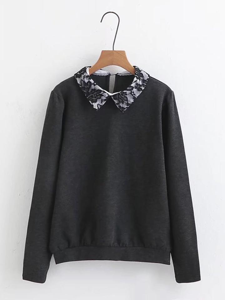 Shein Contrast Lace Collar Sweatshirt