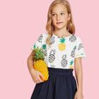 Shein Girls Fruit Print Cuffed Sleeve T-shirt